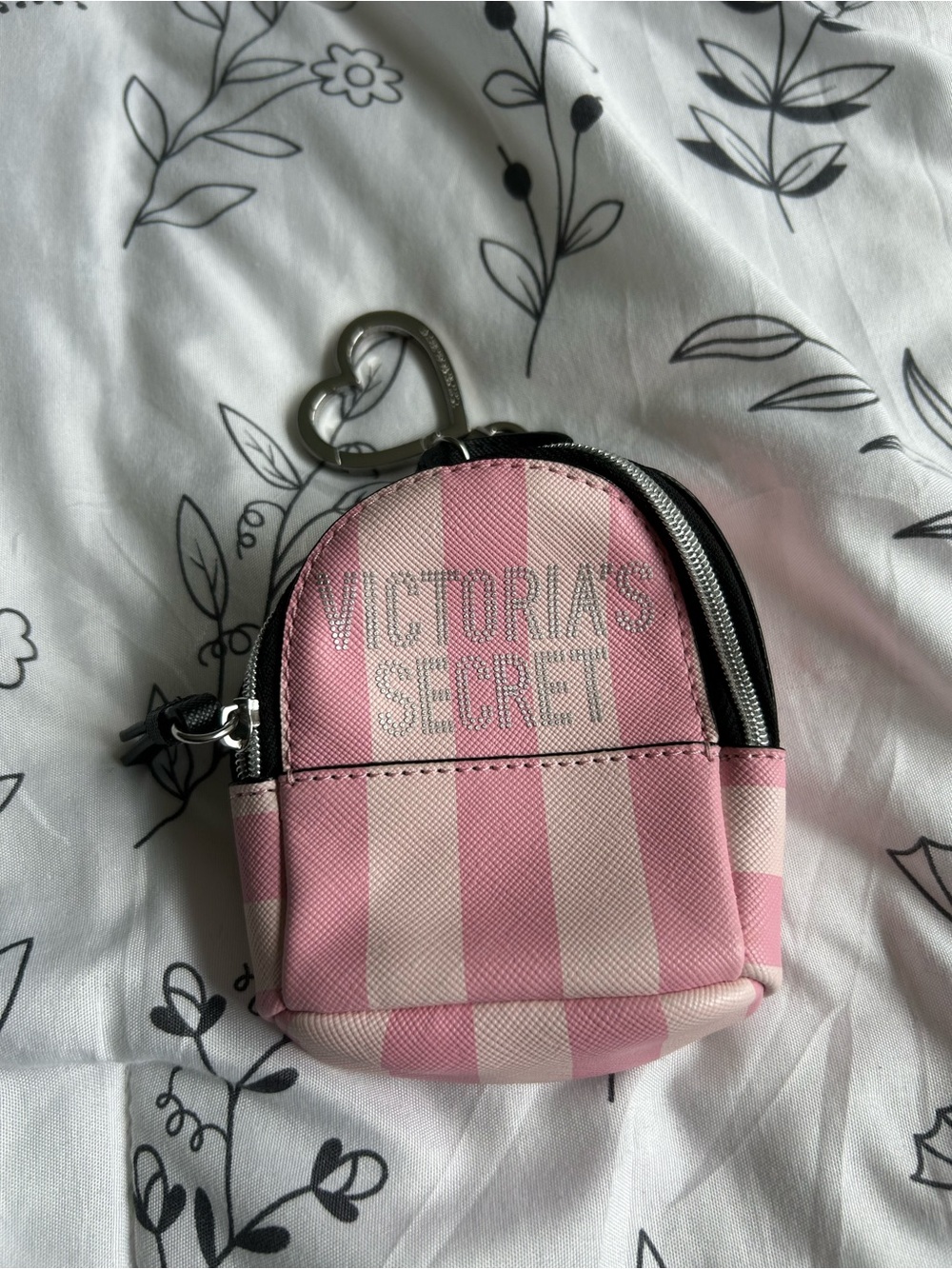 Victoria's Secret Pink and White Striped Mini Backpack Keychain